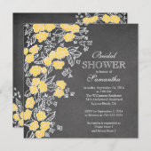 チョークモダンボードフラワーグレーイエローブライダルシャワー 招待状 (正面/裏面)