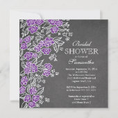 チョークモダンボードフラワーパープルブライダルシャワー 招待状 (正面)