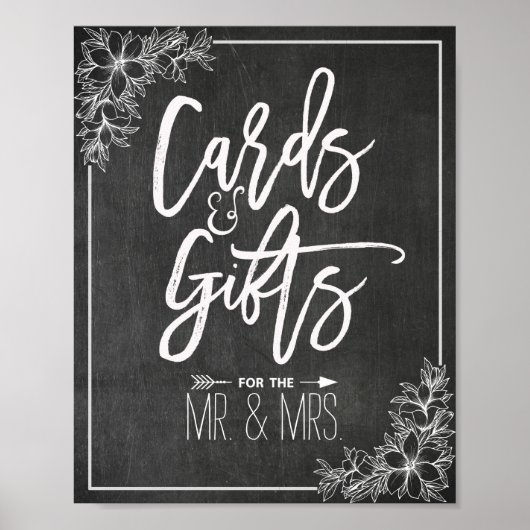 チョークモダンボードフローラカー結婚ドのサイン ポスター (正面)