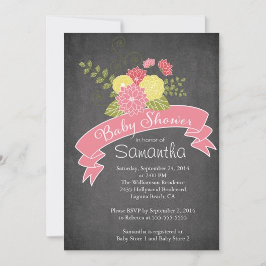 チョークモダンボードフローラベビーシャワー招待状 招待状 (正面)