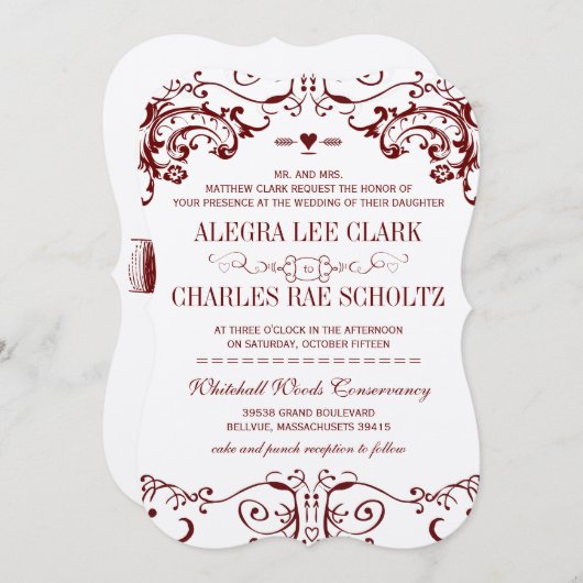 チョークモダンボードブルゴーニュタイポグラフィ招待状 招待状 (正面/裏面)