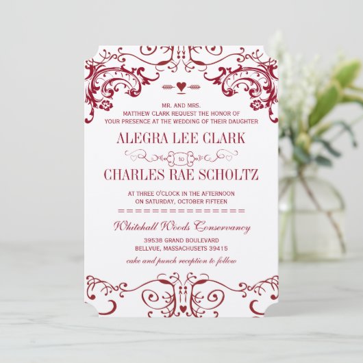 チョークモダンボードブルゴーニュタイポグラフィ招待状 招待状 (スタンド正面)