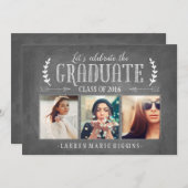 チョークモダンボード卒業パーティー写真コラージュ 招待状 (正面/裏面)