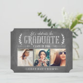 チョークモダンボード卒業パーティー写真コラージュ 招待状 (スタンド正面)