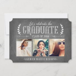 チョークモダンボード卒業パーティー写真コラージュ 招待状