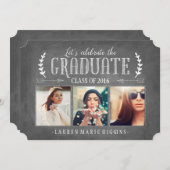 チョークモダンボード卒業パーティー写真コラージュ 招待状 (正面/裏面)