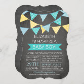 チョークモダンボード男の子のバンティング赤ちゃんシャワー 招待状 (正面/裏面)