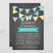 チョークモダンボード男の子のバンティング赤ちゃんシャワー 招待状 (正面/裏面)