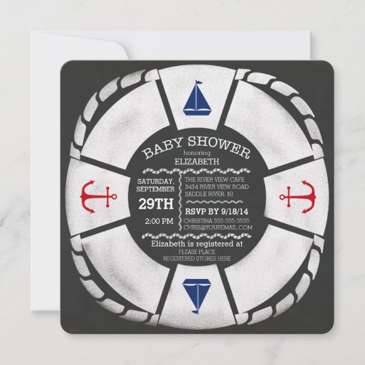 チョークモダンボード航海のベビーシャワー招待状 招待状 (正面)