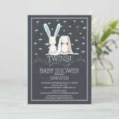 チョークユニークボードTWIN Girl Boy Bunny Baby Shower 招待状 (スタンド正面)