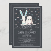 チョークユニークボードTWIN Girl Boy Bunny Baby Shower 招待状 (正面/裏面)