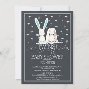 チョークユニークボードTWIN Girl Boy Bunny Baby Shower 招待状
