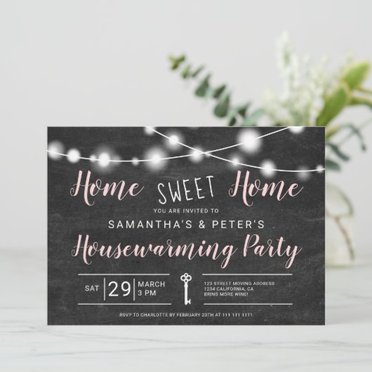 チョークライトは家に帰る甘いホーム引っ越し祝いパーティーパーティー 招待状 (スタンド正面)