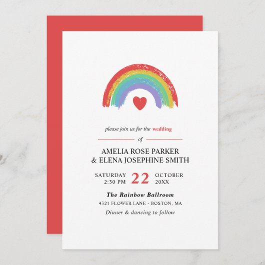 チョークレインボー&ハートミニマルゲイ結婚ズ 招待状 (正面/裏面)