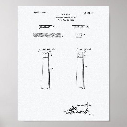 チョークレスビリヤードCueヒント1925 – ホワイト紙 ポスター (正面)