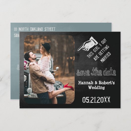 チョークヴィンテージおもしろい結婚式の日付の保存 案内ポストカード (正面/裏面)