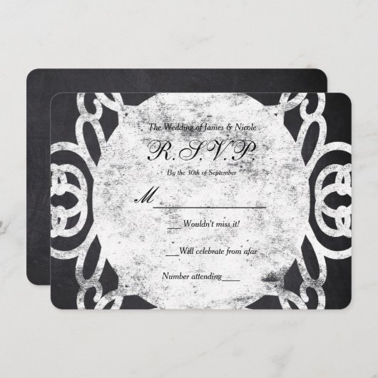 チョークヴィンテージフレームエレガントなウェディングRSVPカード 招待状 (正面/裏面)