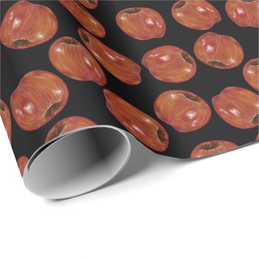 チョーク加工のリンゴ – 黒のラッピング紙 ラッピングペーパー (ロールコーナー)