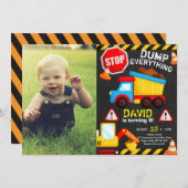 チョーク建築誕生日ボーイトラック(写真付き) 招待状 (正面/裏面)