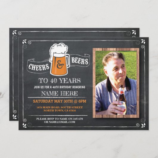 チョーク応援及びビール誕生会の写真の招待 招待状 (正面/裏面)