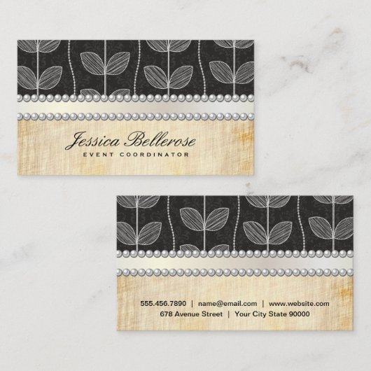 チョーク描リーフ |真珠のヴィンテージ背景 名刺 (正面/裏面)