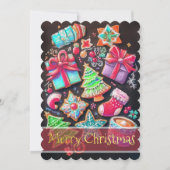 チョーク画で飾られたクリスマスクッキー ブラウン カード (正面)
