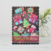 チョーク画で飾られたクリスマスクッキー ブラウン カード (スタンド正面)