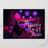 チョーク画のインスピレーションあふれる新年のカード 箔シーズンカード (正面)