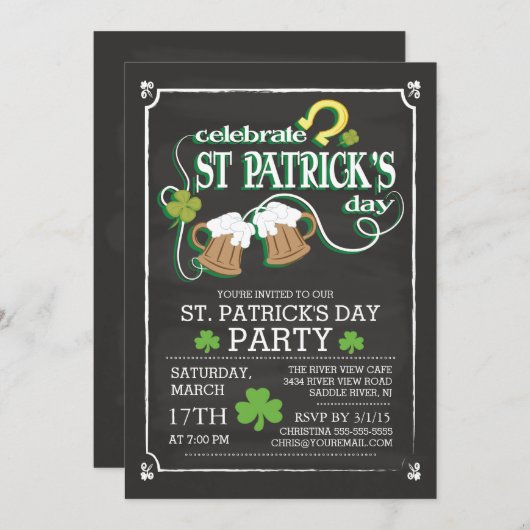 チョーク祝ボードサンパトリックのデイディナーパーティー 招待状 (正面/裏面)