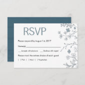 チョーク素朴ブルー&ホワイトフローラRSVPカード 出欠カード (正面/裏面)