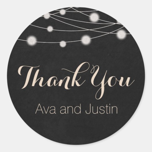 チョーク素朴ボードとストリングライトありがとうシール ラウンドシール (正面)
