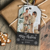 チョーク素朴ボードのスノーフレーク写真クリスマス ギフトタグ