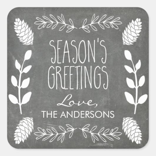 チョーク素朴ボードの季節のクリスマス スクエアシール (正面)