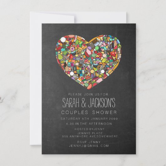 チョーク素朴ボードキッチンティーブライダルシャワーパーティー 招待状 (正面)