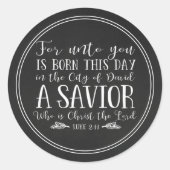 チョーク素朴ボードクリスマスバイブル聖句タイポグラフィ ラウンドシール (正面)