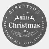チョーク素朴ボードクリスマスファミリー差出人住所 ラウンドシール (正面)