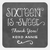 チョーク素朴ボードスクリプト16は甘い誕生日 スクエアシール (正面)