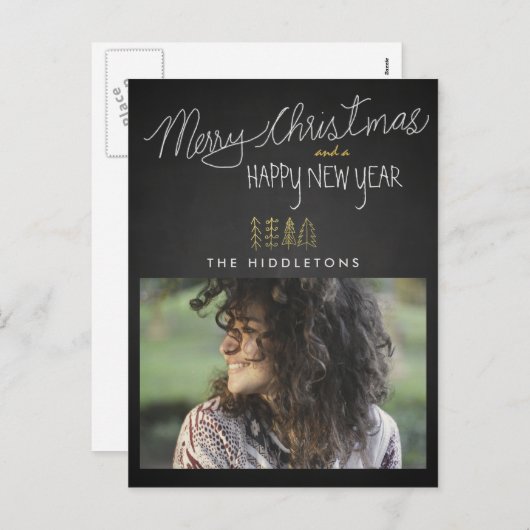 チョーク素朴ボードタイポグラフィホリデーフォト シーズンポストカード (正面/裏面)