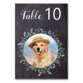 チョーク素朴ボードドッグフォトペット結婚のユーカリ テーブルナンバー (裏面)
