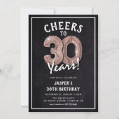 チョーク素朴ボードバラ金ゴールドバルーン30th誕生日 招待状 (正面)