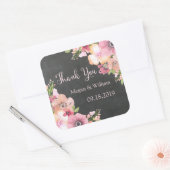 チョーク素朴ボードピンクフローラ結婚ズラベル スクエアシール (封筒)