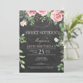 チョーク素朴ボードピンクローズ写真Sweet sixteen 招待状 (スタンド正面)
