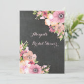 チョーク素朴ボードピンク色の花ブライダルシャワー 招待状 (スタンド正面)