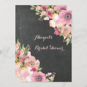 チョーク素朴ボードピンク色の花ブライダルシャワー 招待状 (正面/裏面)