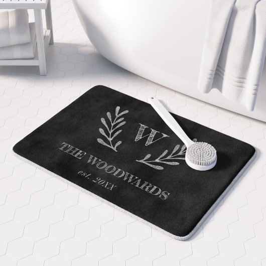 チョーク素朴ボードファミリーモノグラムローレルリース バスマット