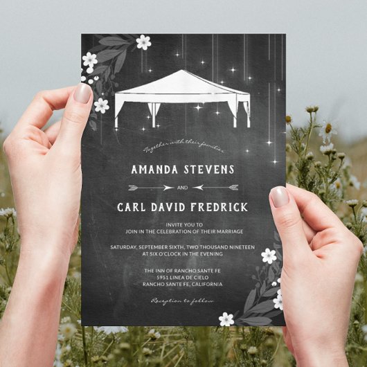 チョーク素朴ボードフローラ屋外テン結婚ツ 招待状