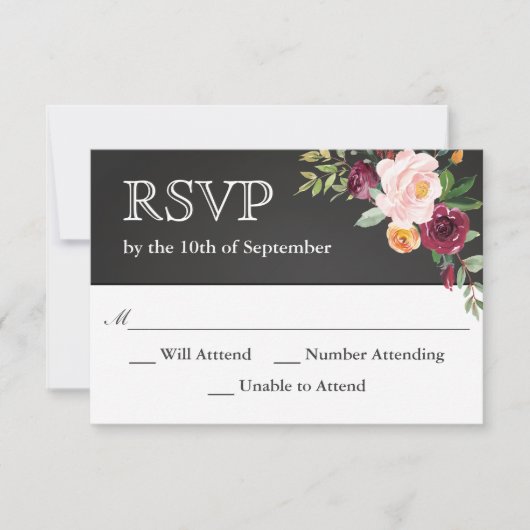 チョーク素朴ボードフローラ結婚式RSVP 出欠カード (正面)