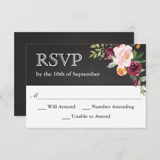 チョーク素朴ボードフローラ結婚式RSVP 出欠カード (正面/裏面)