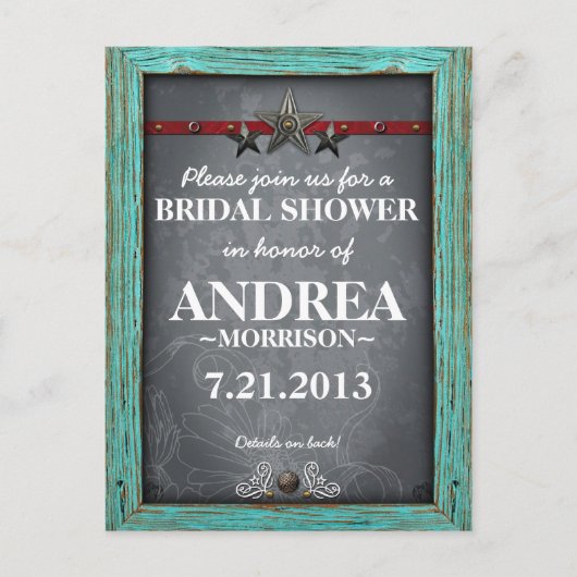 チョーク素朴ボードブライダルシャワー招待状 インビテーションポストカード (正面)