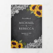 チョーク素朴ボードレースひまわり結婚の写真 三つ折り招待状 (カバー)